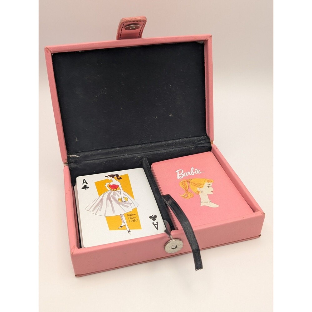 Vintage Barbie Double Deck Playing Cards Complete Set Fashions Pink Case Mattel